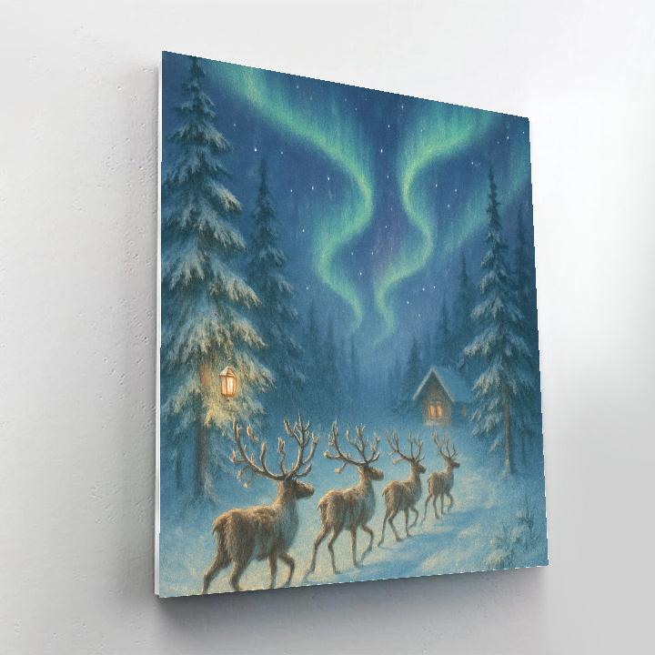 Northern Lights Reindeer Parade painting number kit