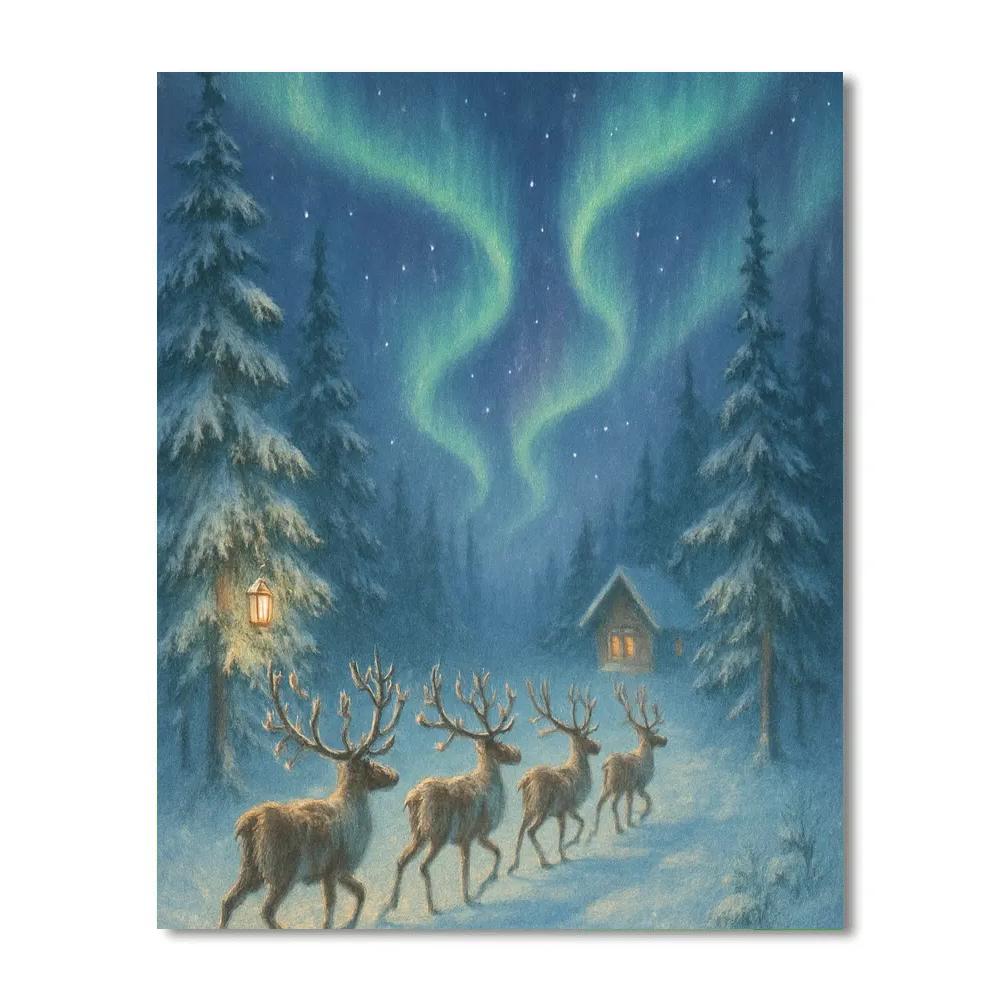 Northern Lights Reindeer Parade painting number kit
