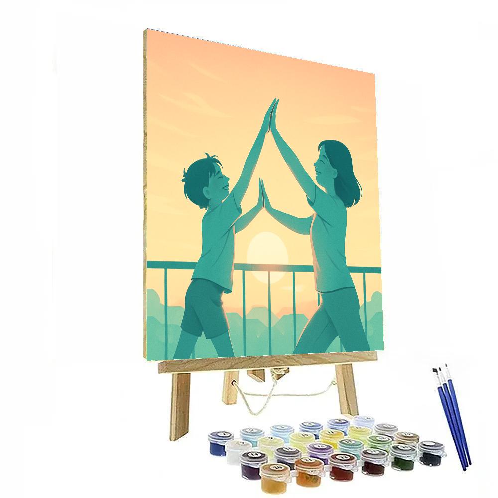 Mother And Child Balcony Sunrise Stretch Paint by numbers kits