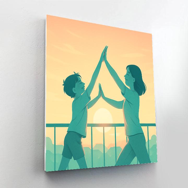 Mother And Child Balcony Sunrise Stretch Paint by numbers kits