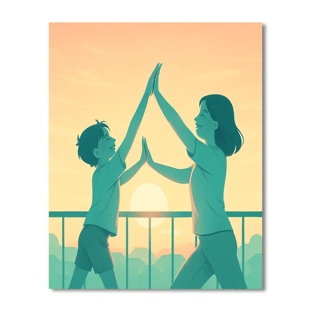 Mother And Child Balcony Sunrise Stretch Paint by numbers kits