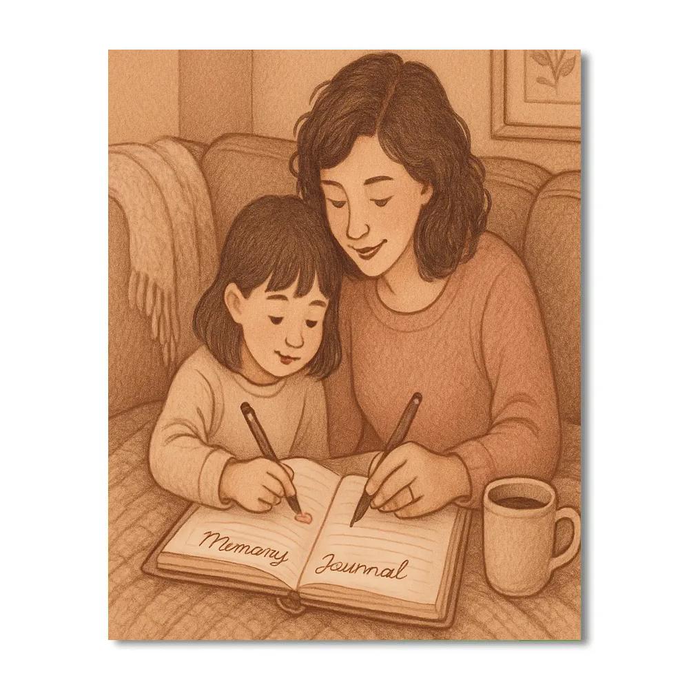 Mother And Child Keeping A Memory Journal Numbered painting kits