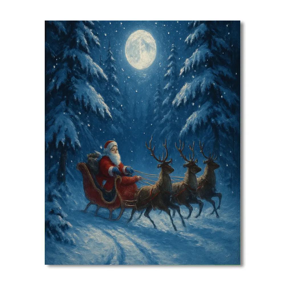 Moonlit Santa Forest Crossing Painting by numbers kit
