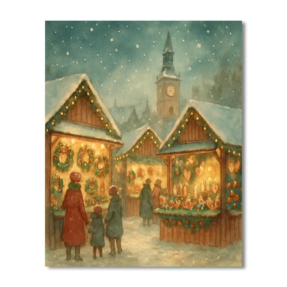 Christmas Market Under Falling Stars Painting by numbers kit