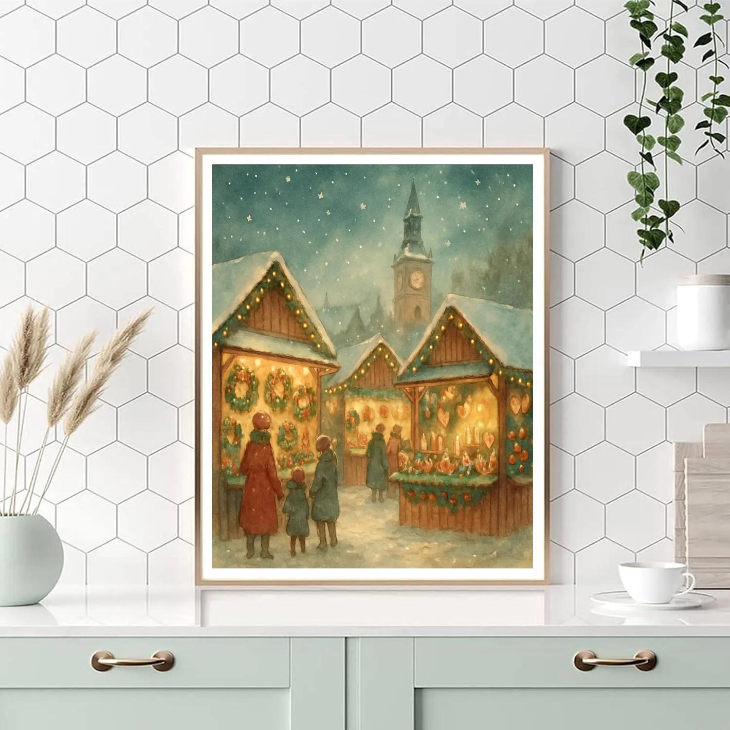 Christmas Market Under Falling Stars Painting by numbers kit