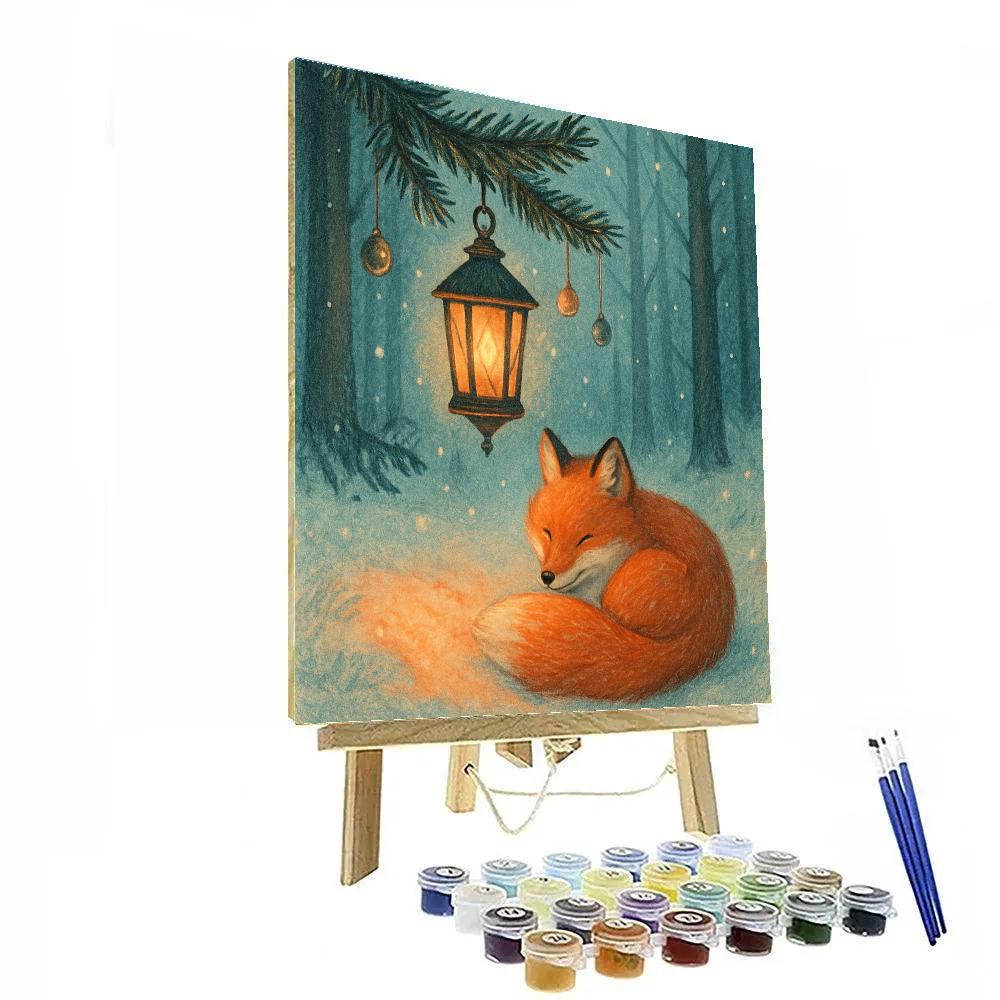 Winter Fox Beside Lantern Tree paint by number