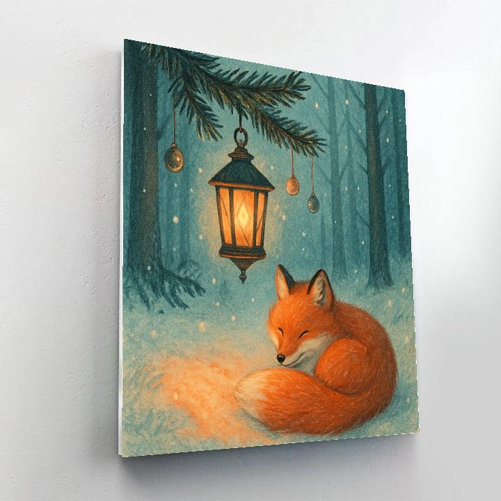 Winter Fox Beside Lantern Tree paint by number