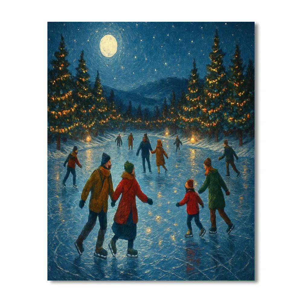 Frozen Lake Christmas Skaters paint by color