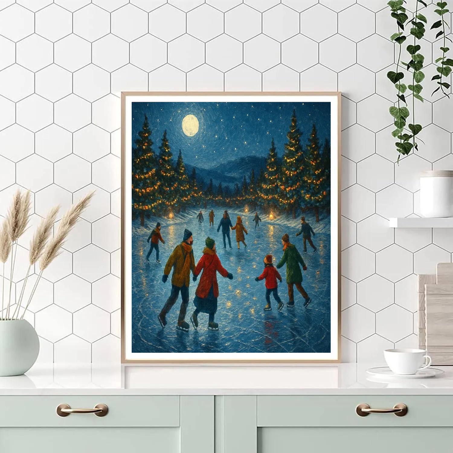 Frozen Lake Christmas Skaters paint by color