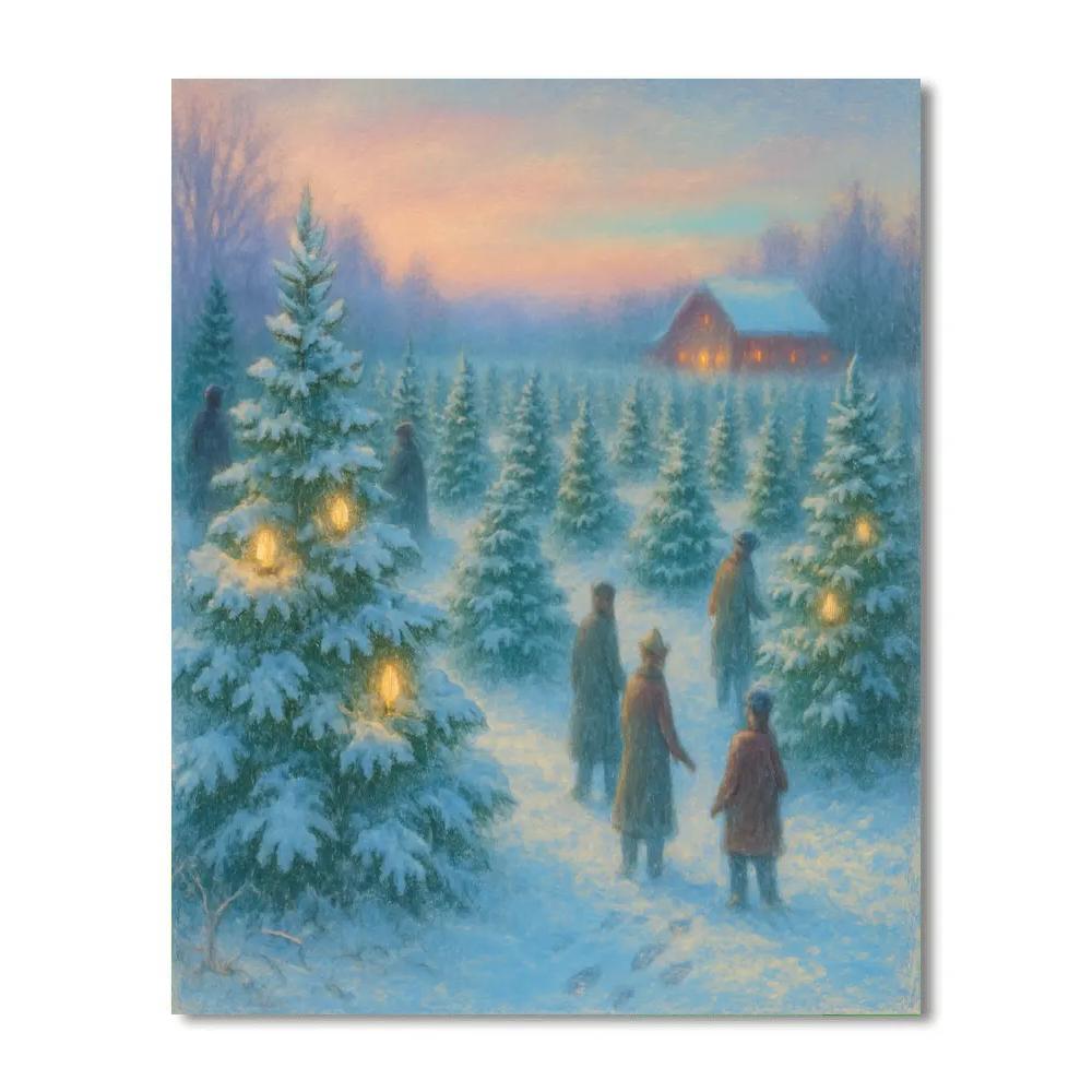 Twilight Christmas Tree Farm Glow Paint by numbers art