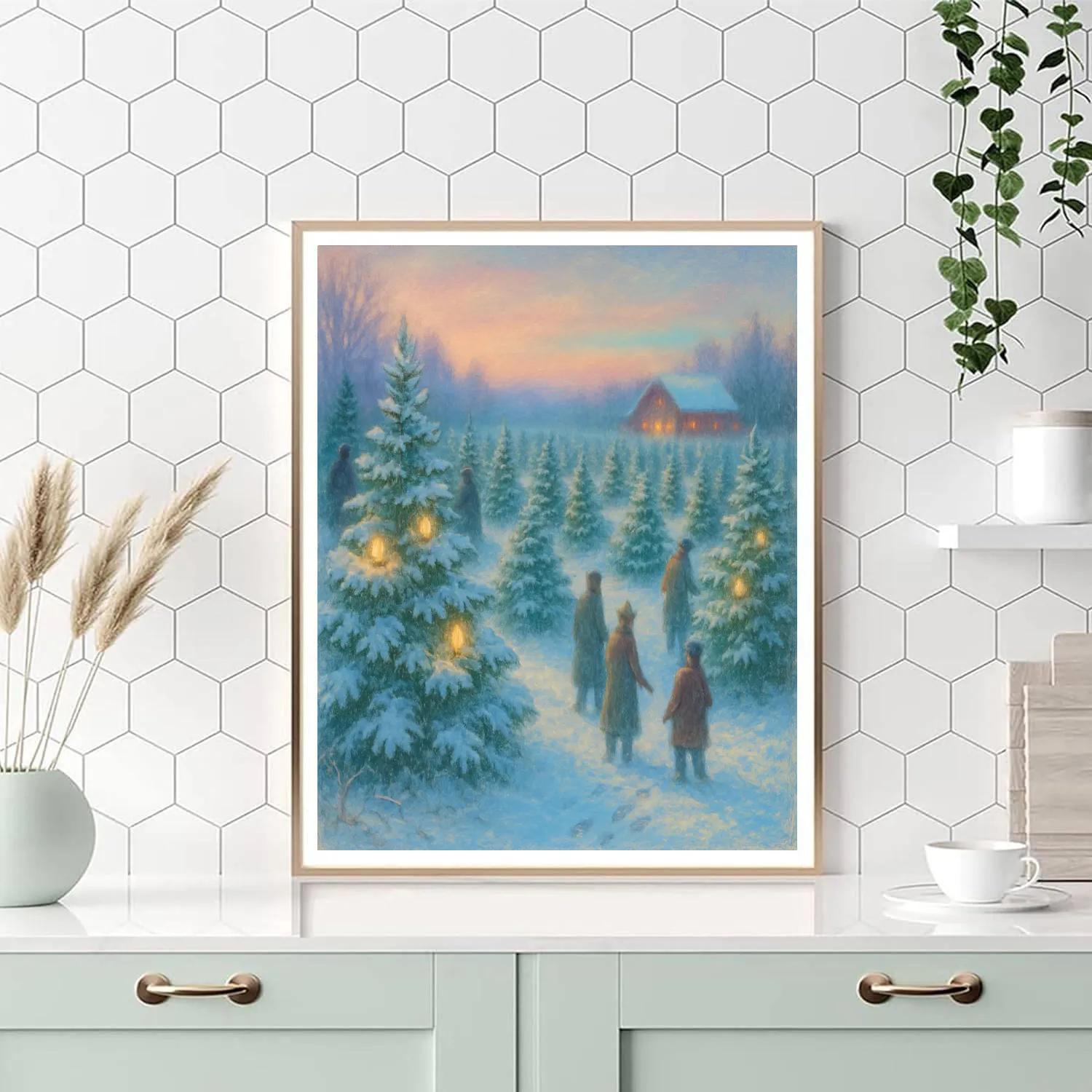 Twilight Christmas Tree Farm Glow Paint by numbers art