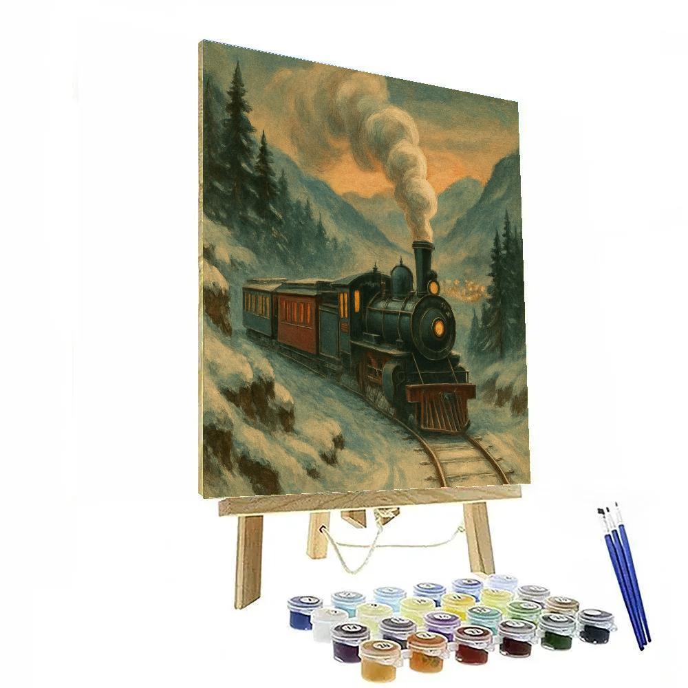 Snowy Train To Christmas Valley Painting by numbers kit