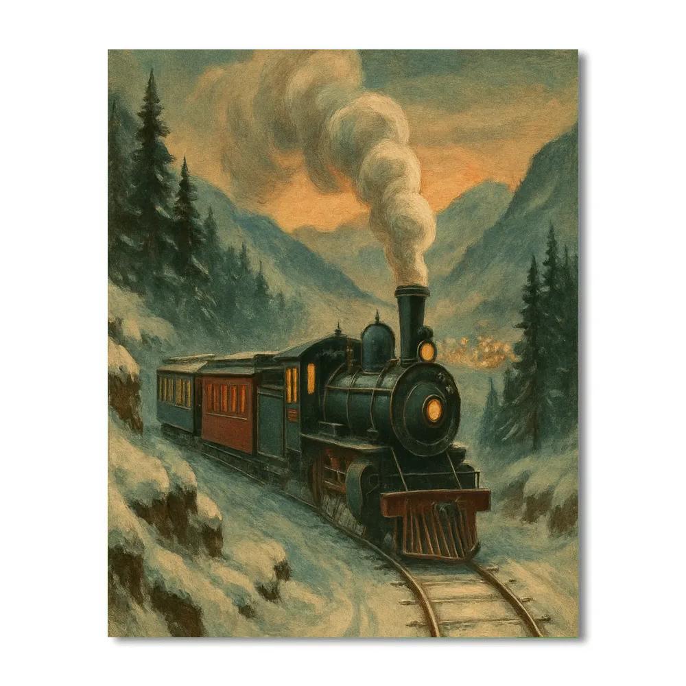 Snowy Train To Christmas Valley Painting by numbers kit