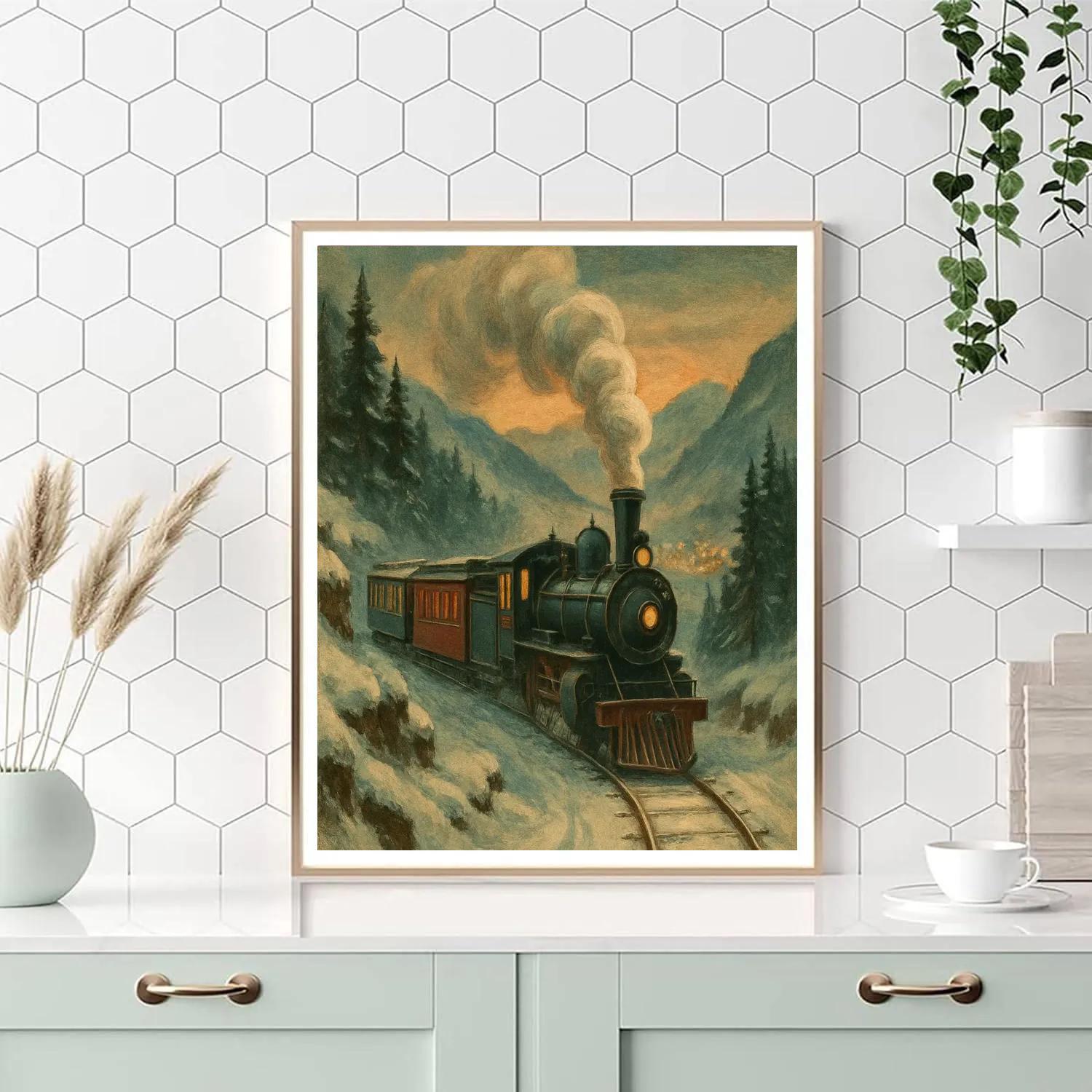 Snowy Train To Christmas Valley Painting by numbers kit