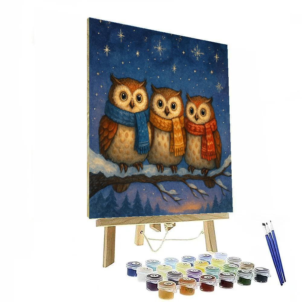 Christmas Owls On Midnight Branch Painting by numbers kit