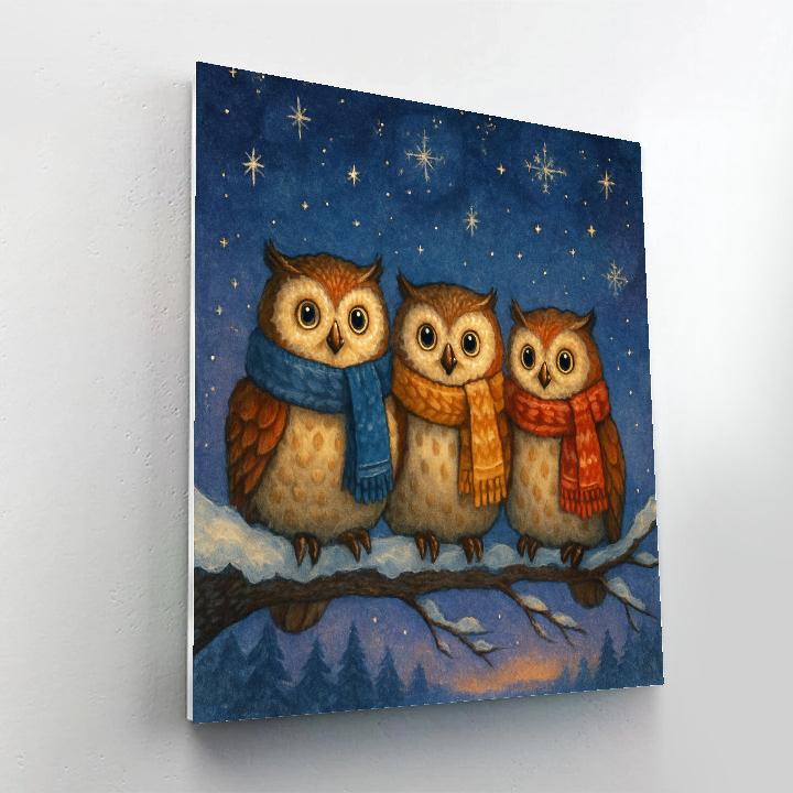 Christmas Owls On Midnight Branch Painting by numbers kit