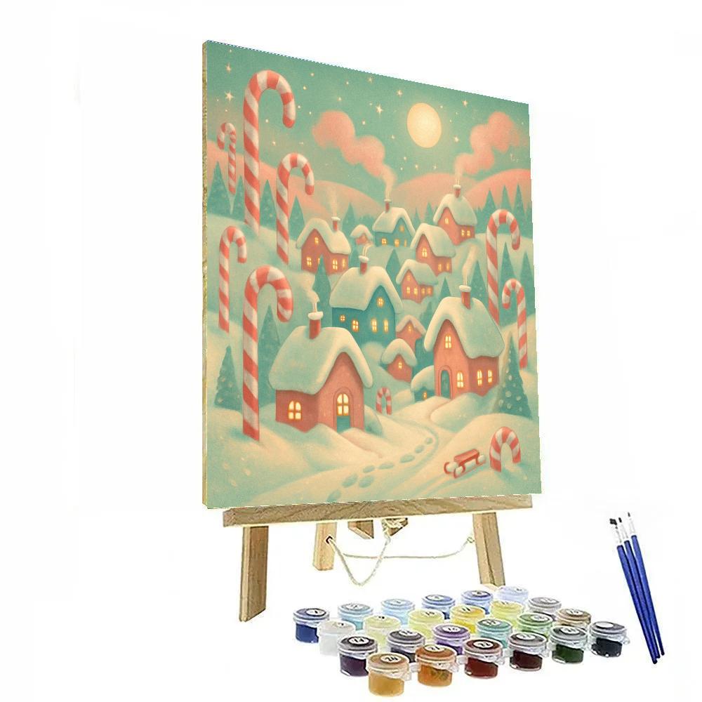 Candy Cane Hillside Village Number painting