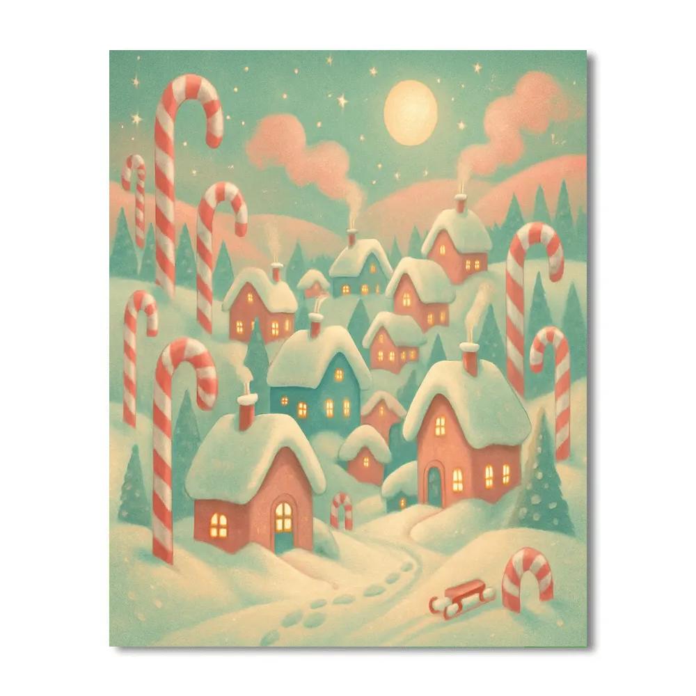 Candy Cane Hillside Village Number painting