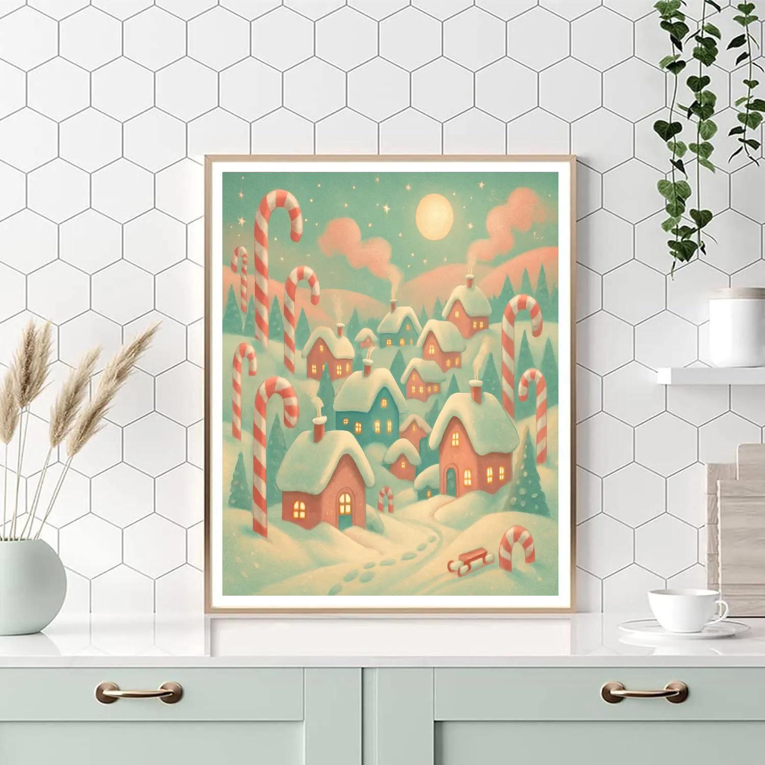 Candy Cane Hillside Village Number painting