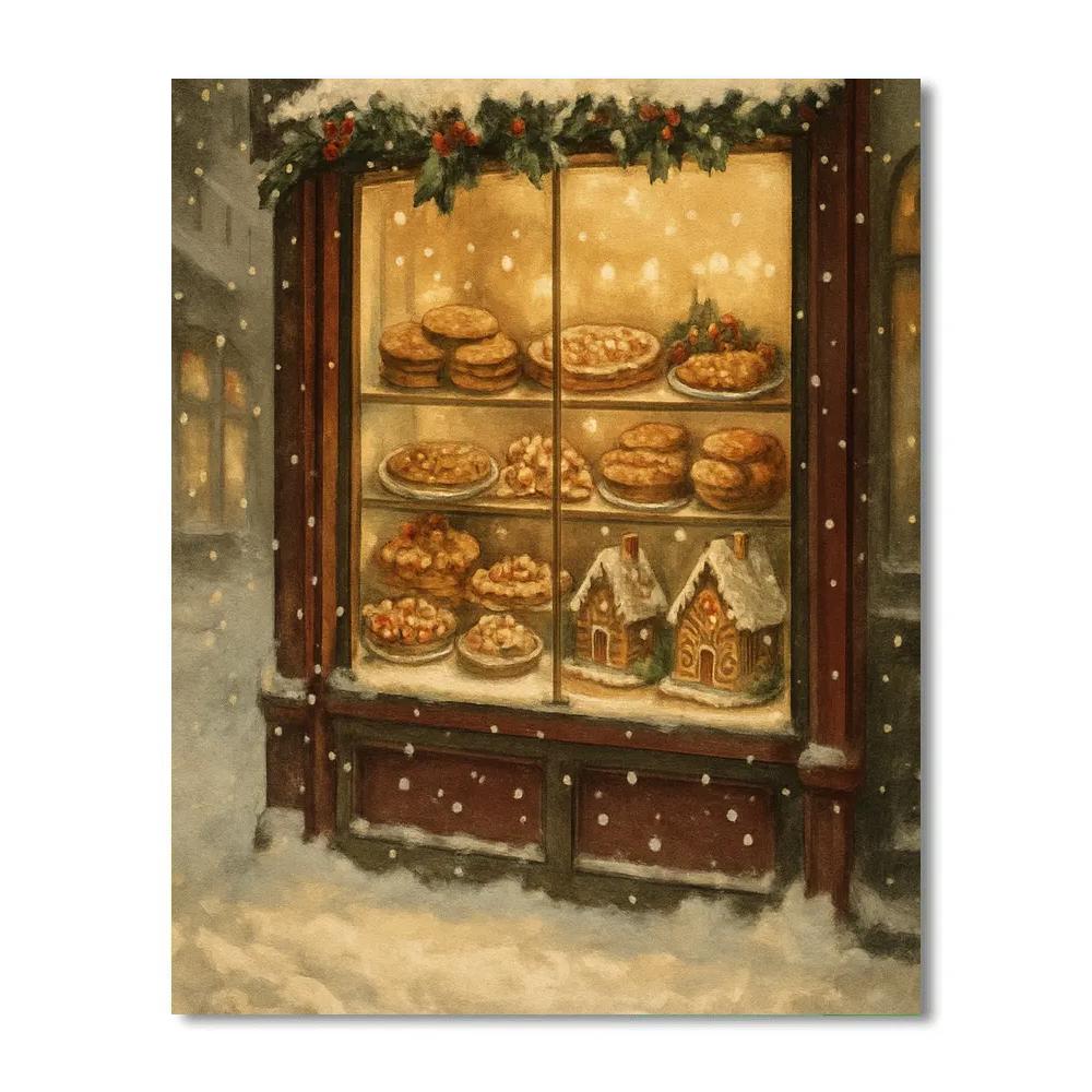 Christmas Bakery Window Glow paint by numbers
