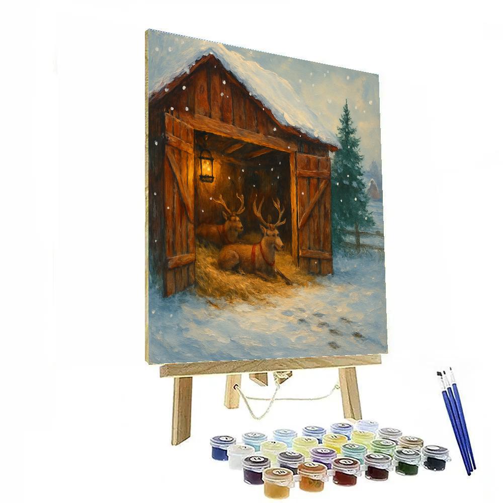 Reindeer Stable On Frosty Farm Numbered painting kits