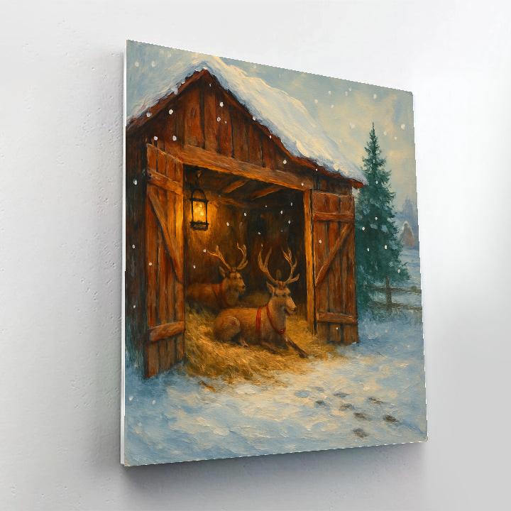 Reindeer Stable On Frosty Farm Numbered painting kits