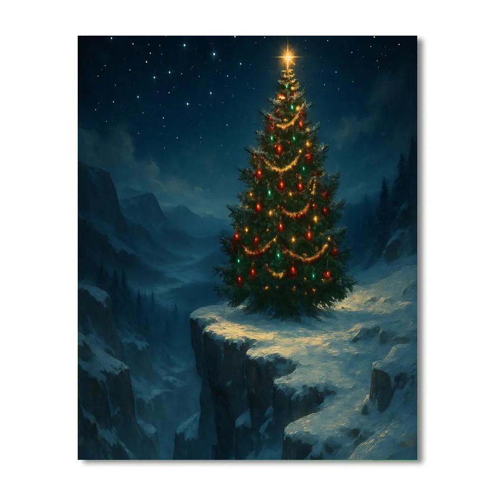 Christmas Tree On Frozen Cliff painting number kit
