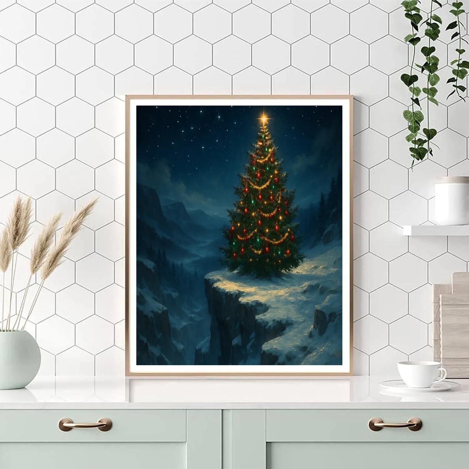 Christmas Tree On Frozen Cliff painting number kit