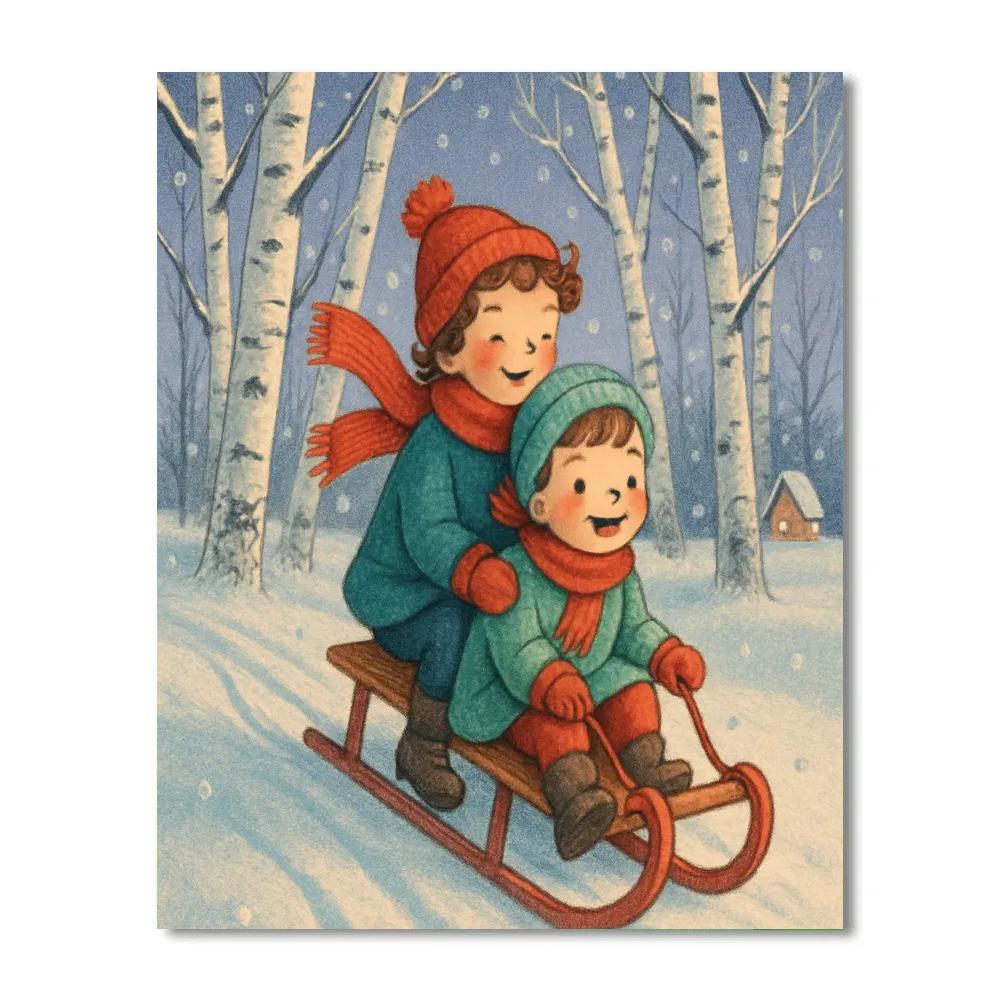 Holiday Sled Ride Through Birch Grove DIY paint by numbers