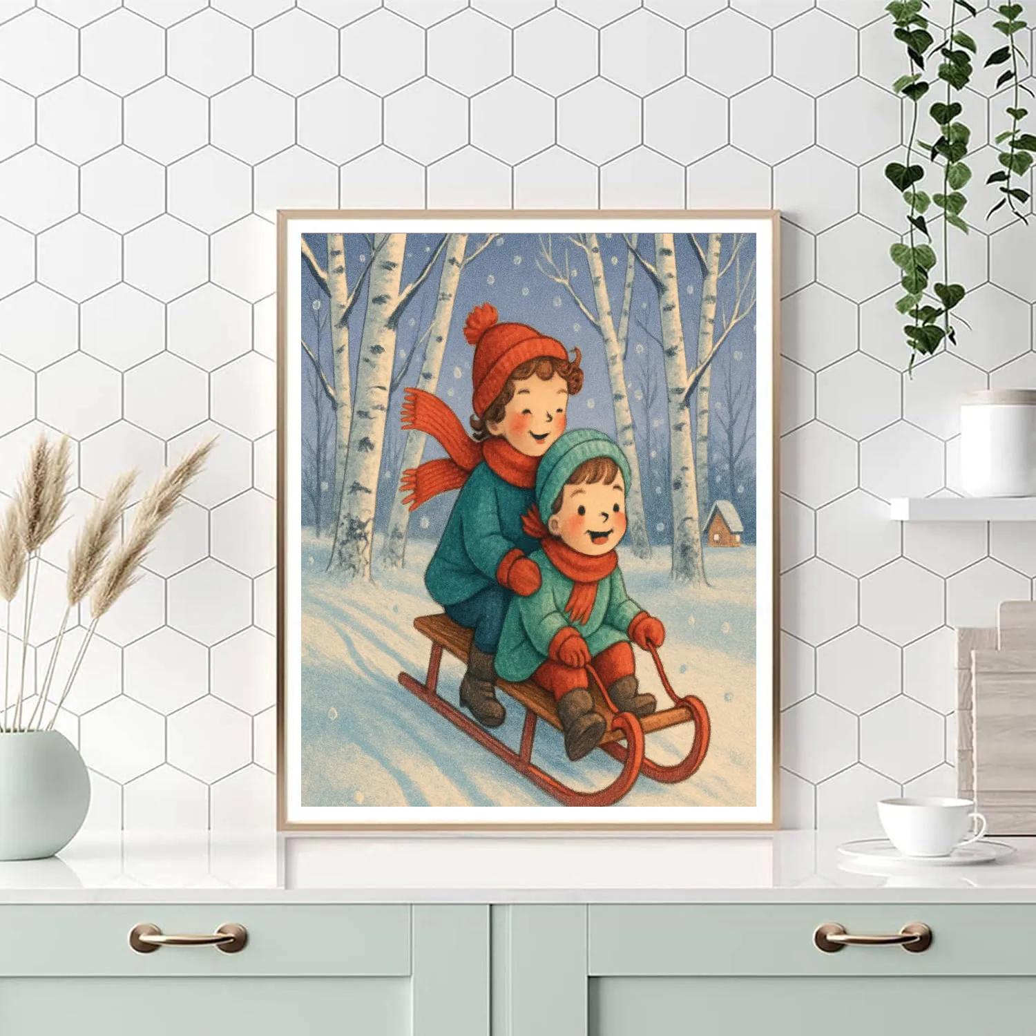 Holiday Sled Ride Through Birch Grove DIY paint by numbers