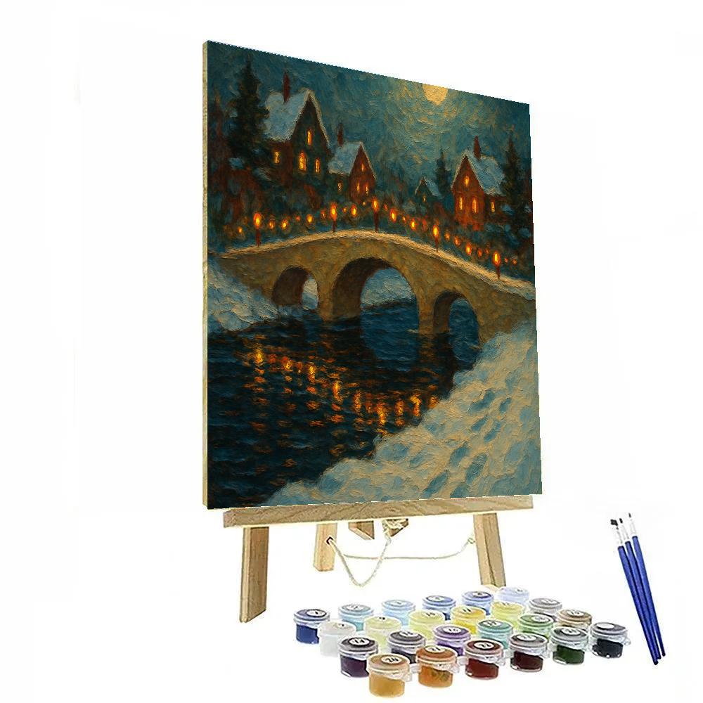 Snowy Bridge Over Christmas River Numbered painting kits