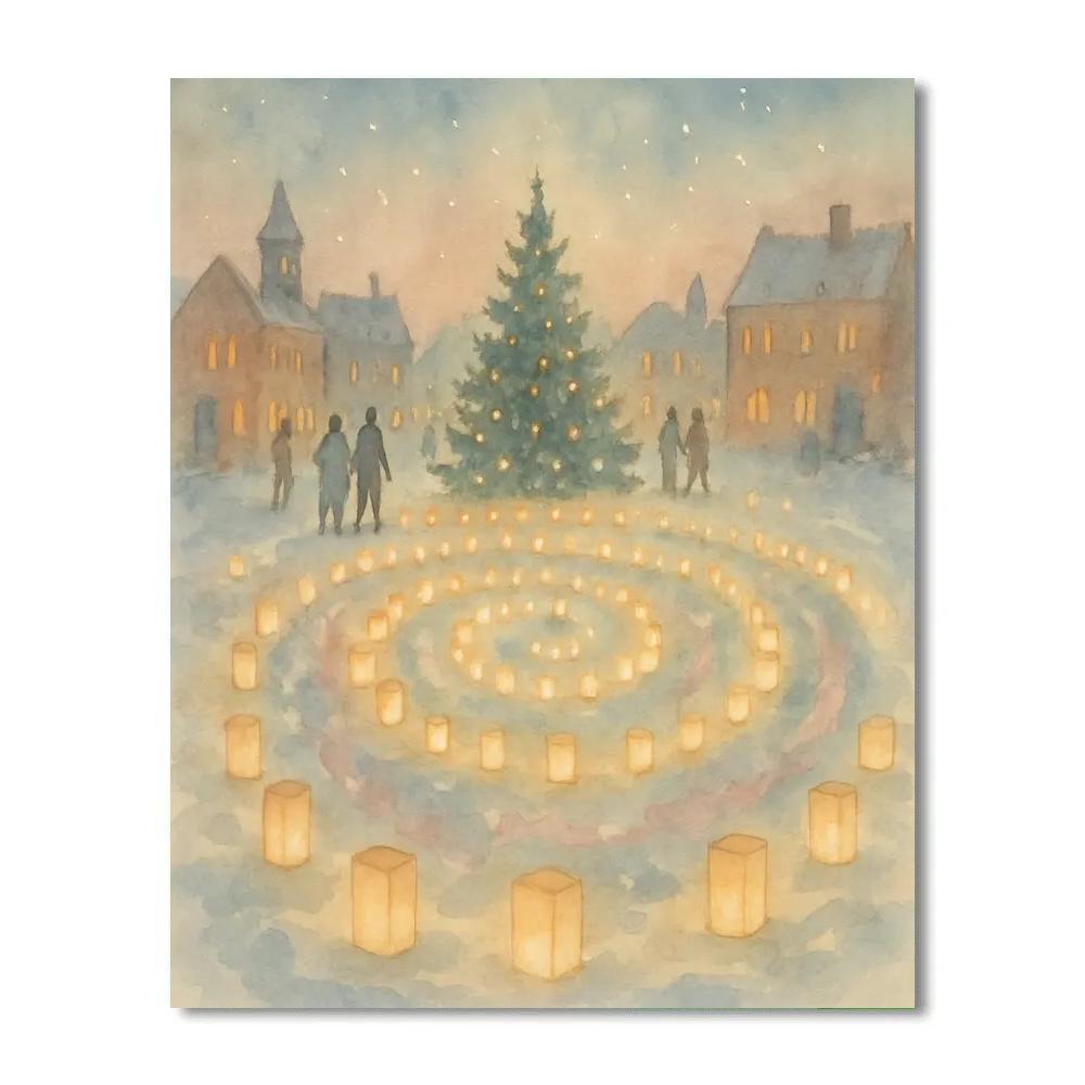 Snowy Town Square Lantern Spiral Paint by numbers kits
