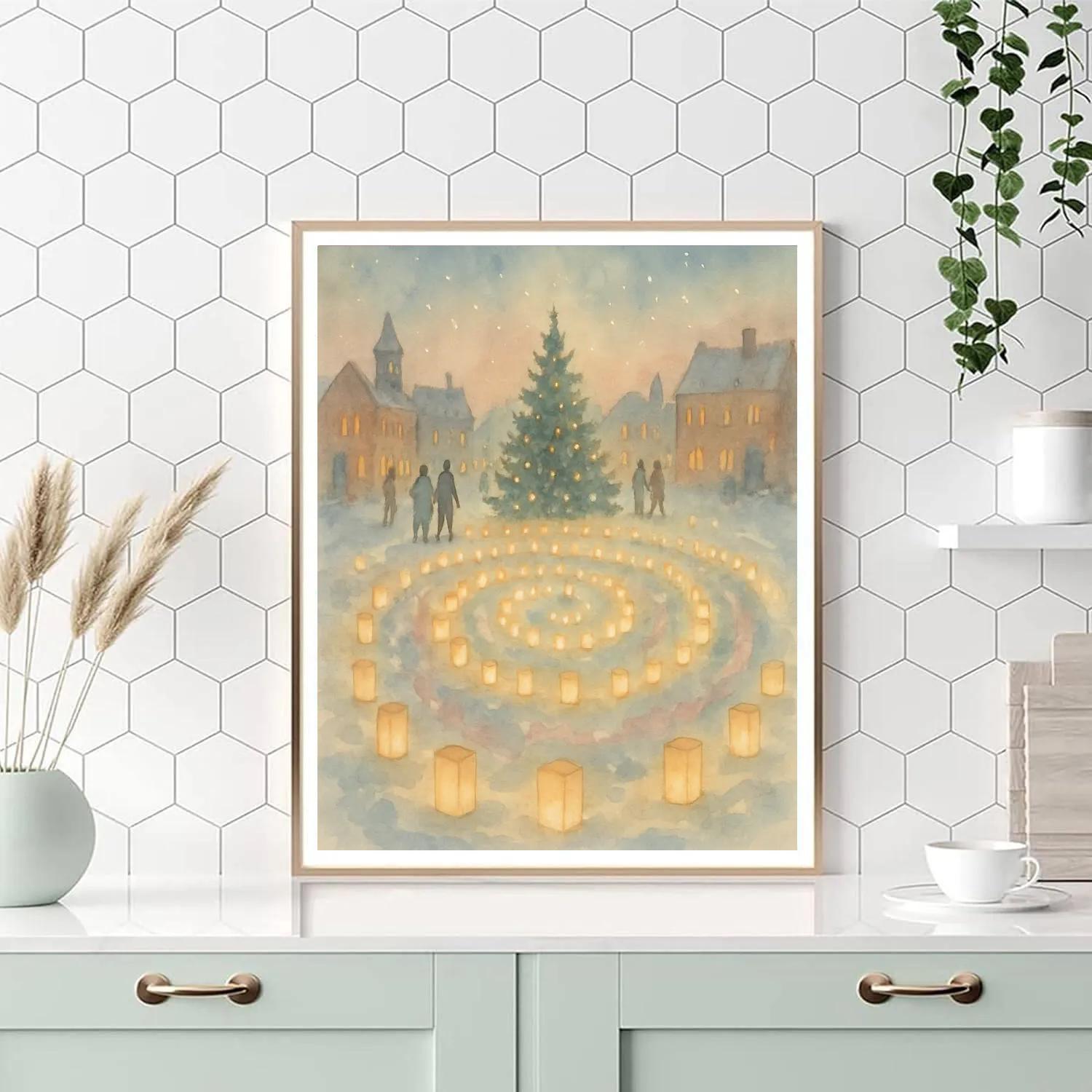 Snowy Town Square Lantern Spiral Paint by numbers kits
