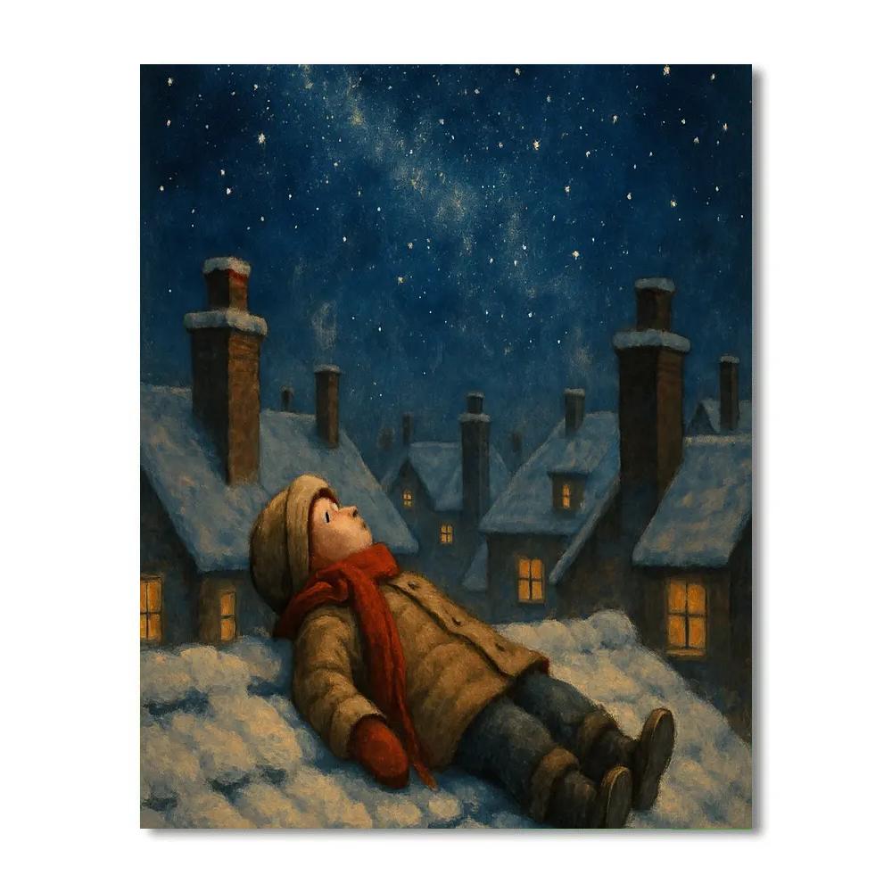 Christmas Stargazer On Rooftop Number painting