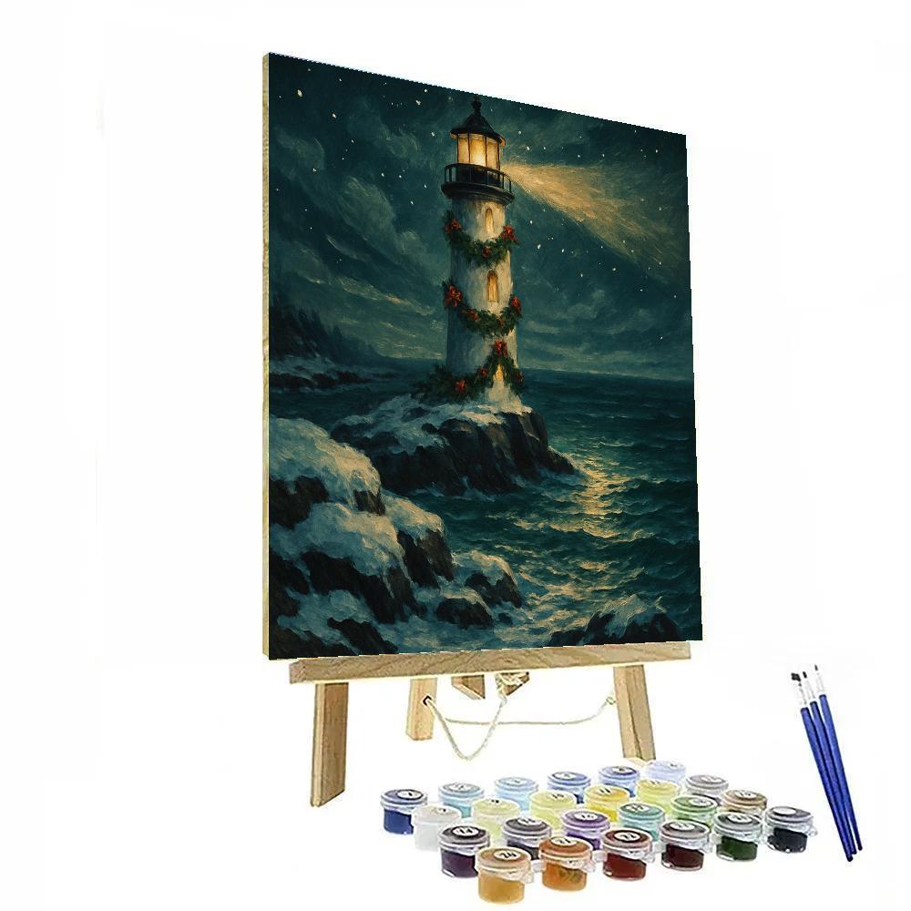 Holiday Lighthouse On Winter Sea paint by color