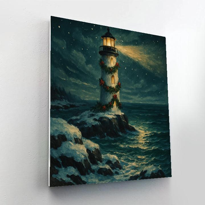 Holiday Lighthouse On Winter Sea paint by color