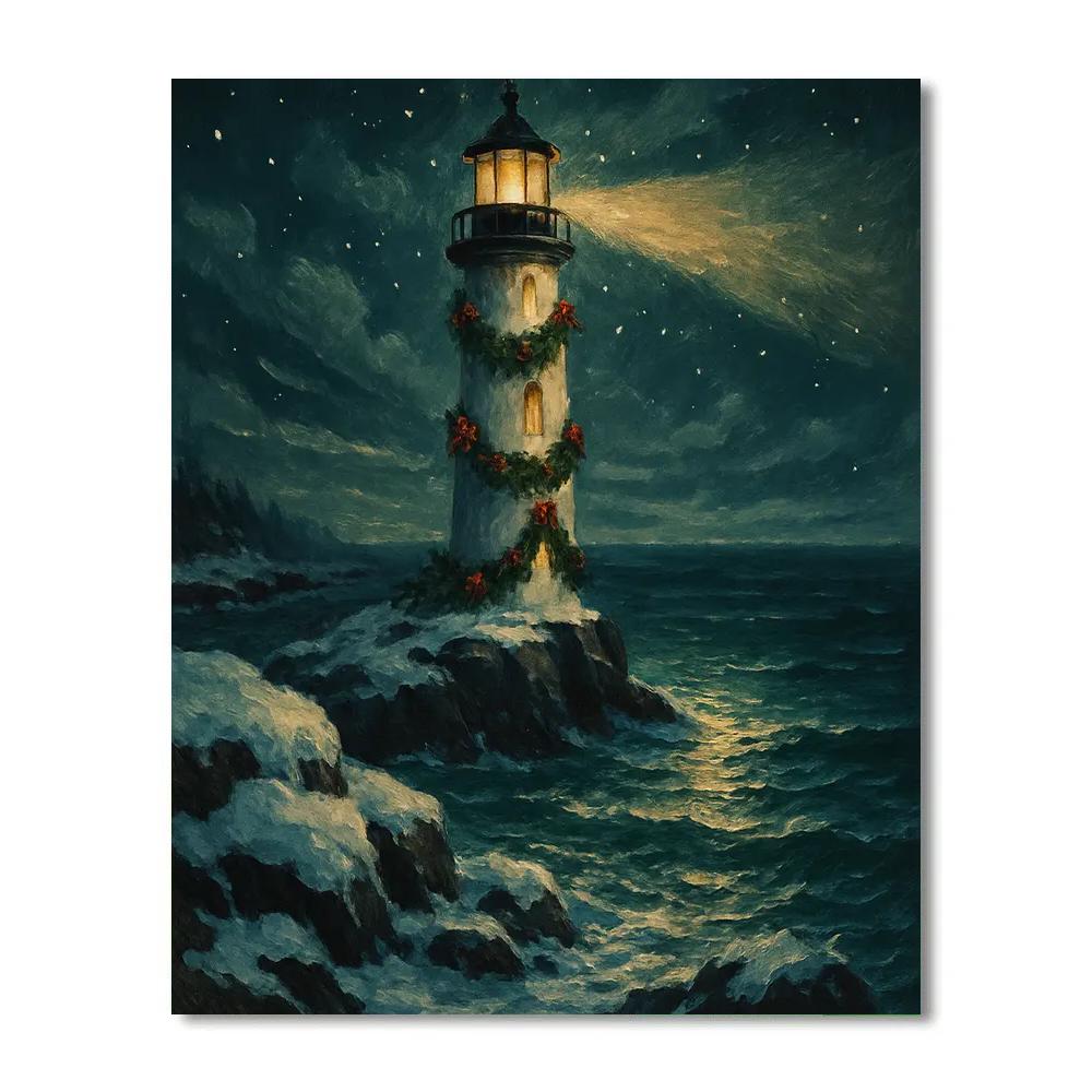 Holiday Lighthouse On Winter Sea paint by color