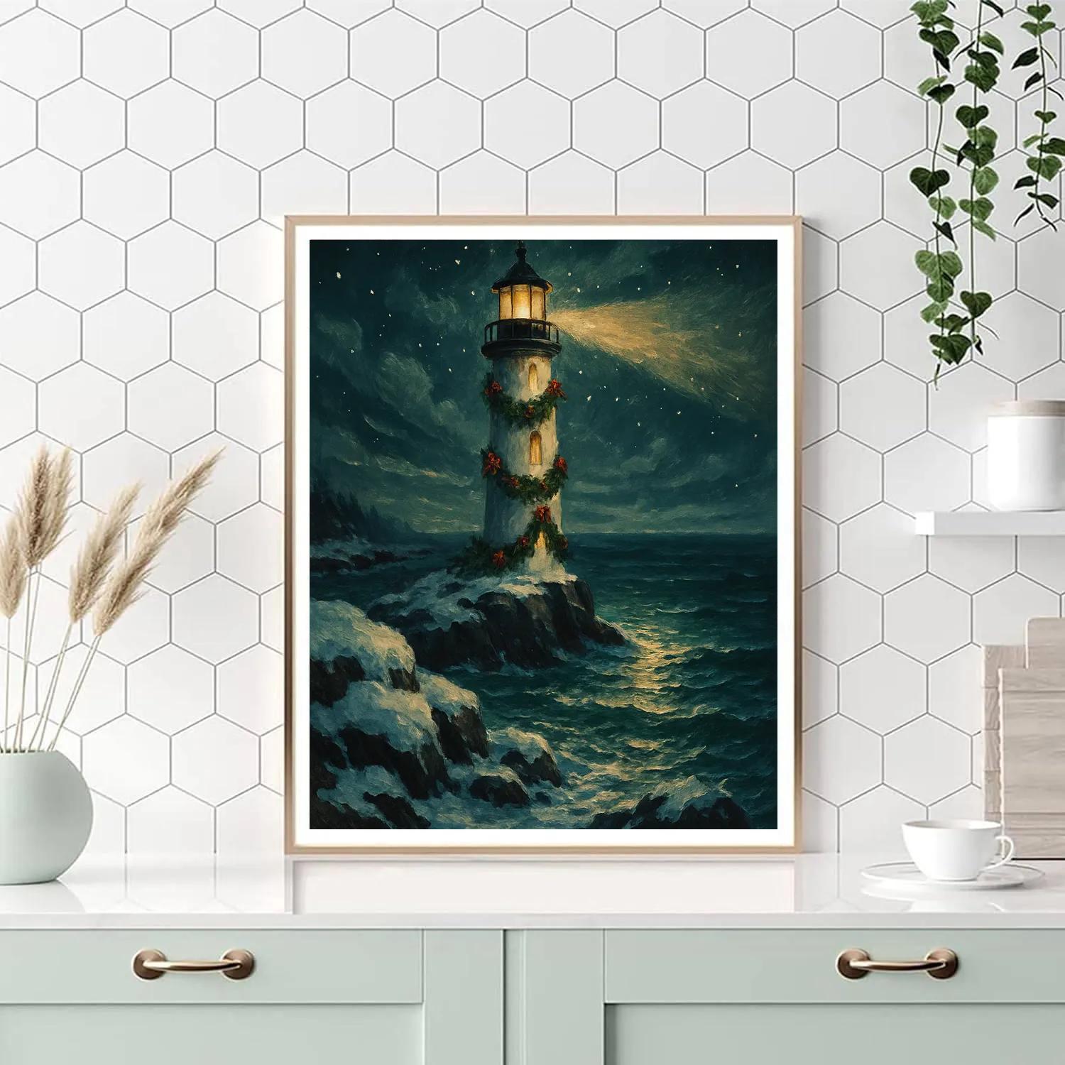 Holiday Lighthouse On Winter Sea paint by color