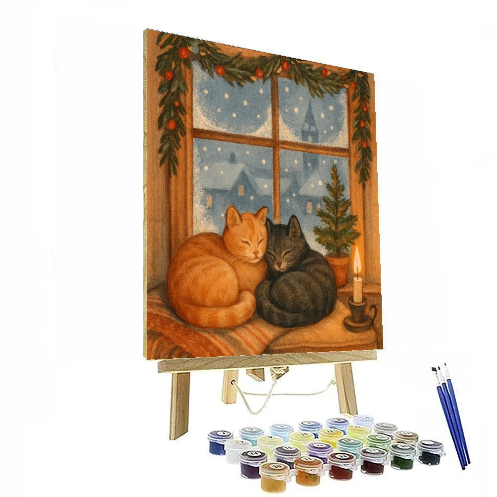 Christmas Cats In Window Nook paint by number