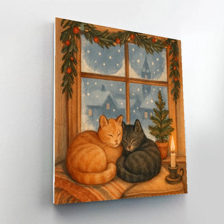 Christmas Cats In Window Nook paint by number