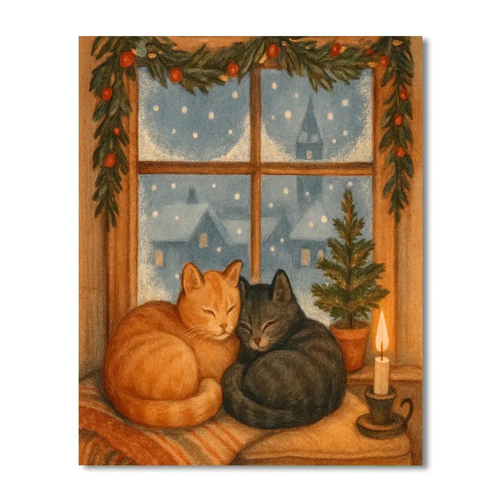Christmas Cats In Window Nook paint by number