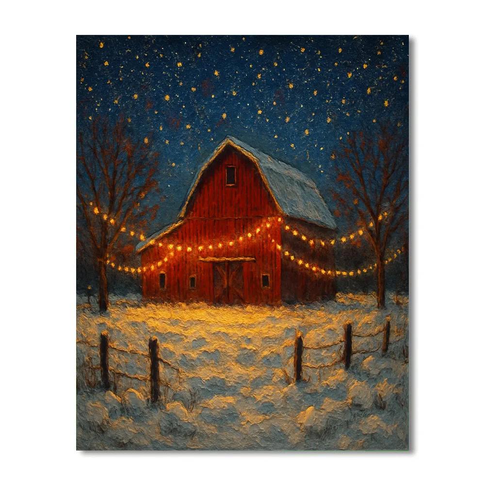 Christmas Barn Starry Sky Dance Painting by numbers kit