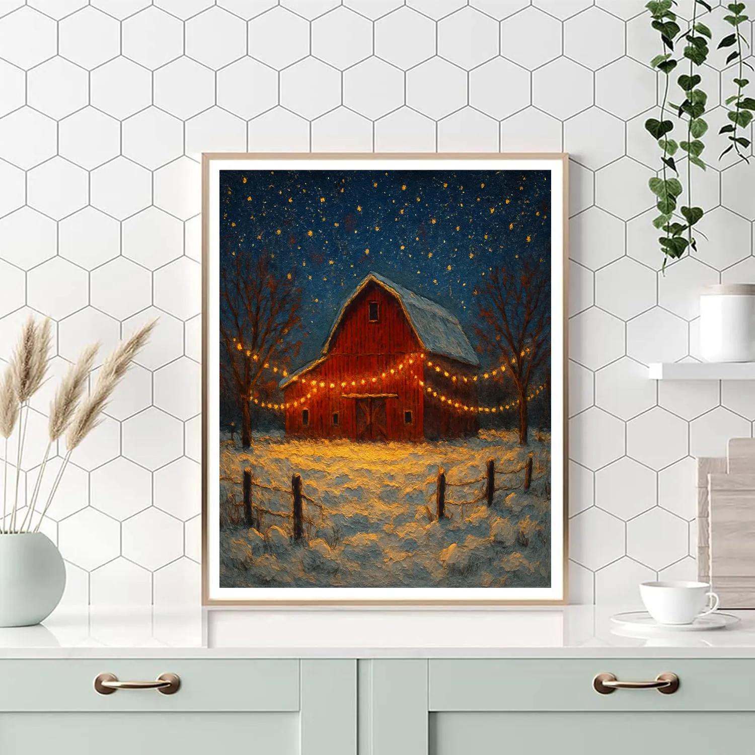 Christmas Barn Starry Sky Dance Painting by numbers kit