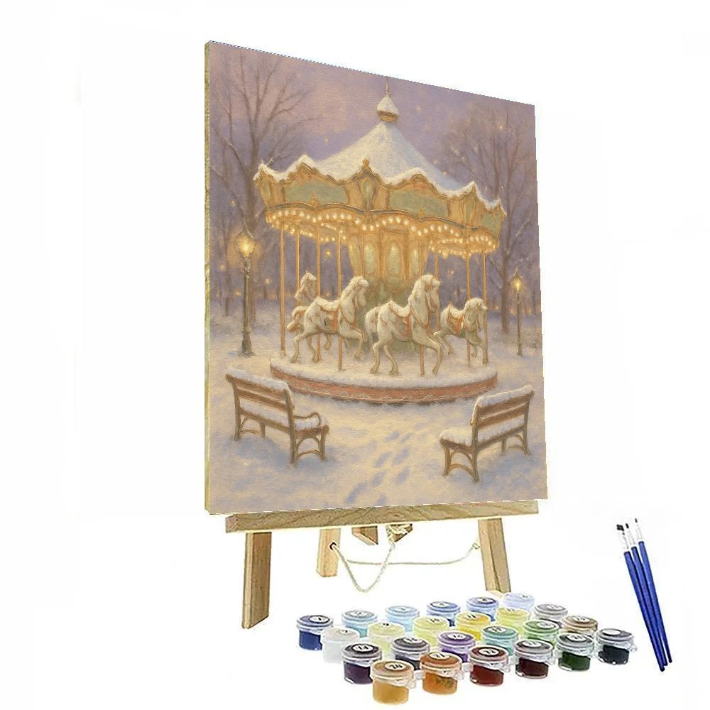 Snow Covered Carousel In Park paint by color