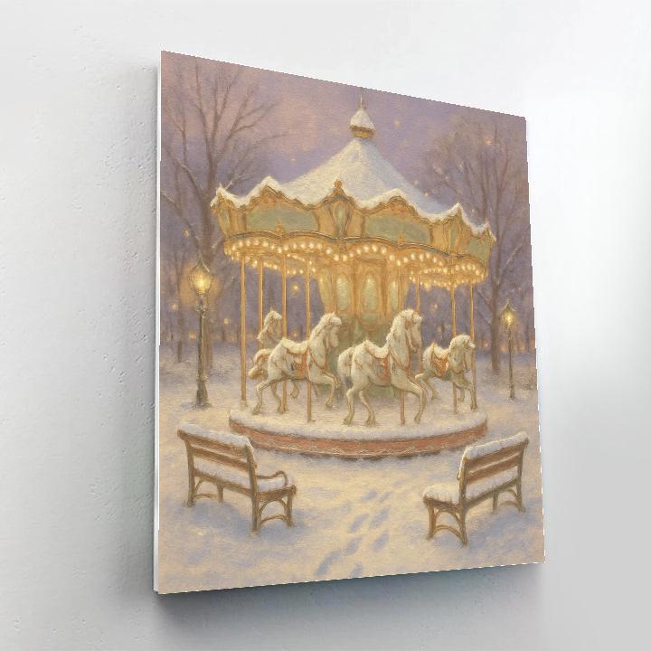 Snow Covered Carousel In Park paint by color