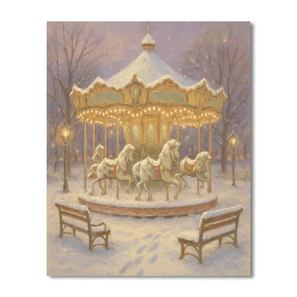 Snow Covered Carousel In Park paint by color