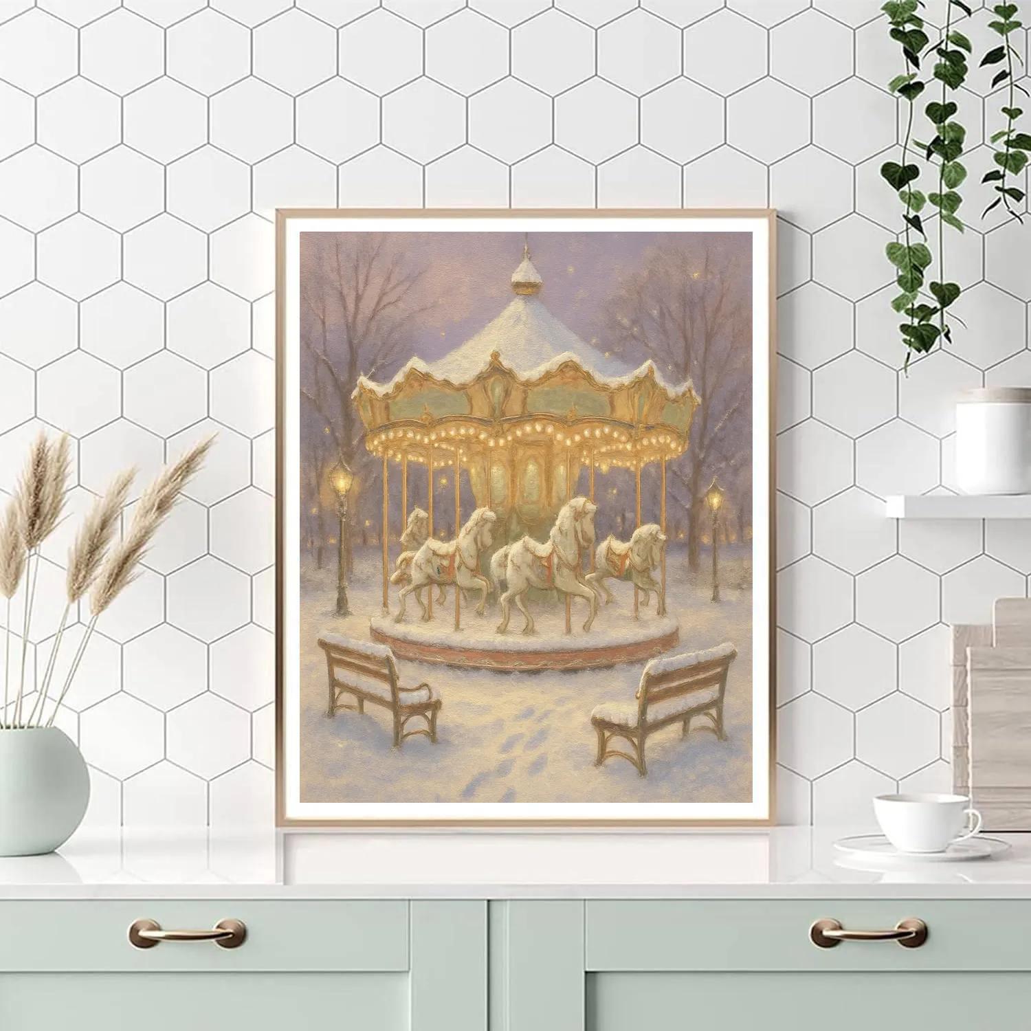 Snow Covered Carousel In Park paint by color