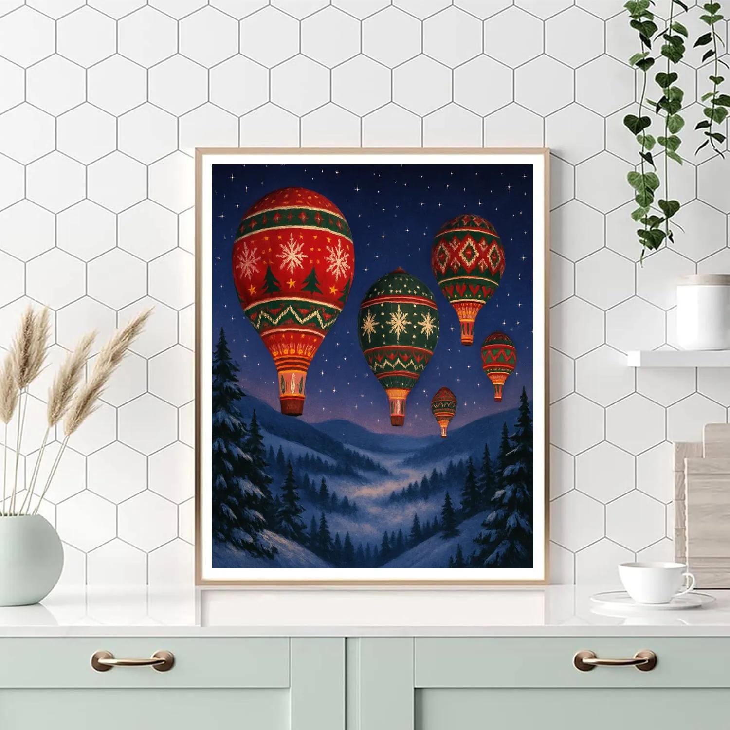 Midnight Christmas Hot Air Balloons Painting by numbers kit