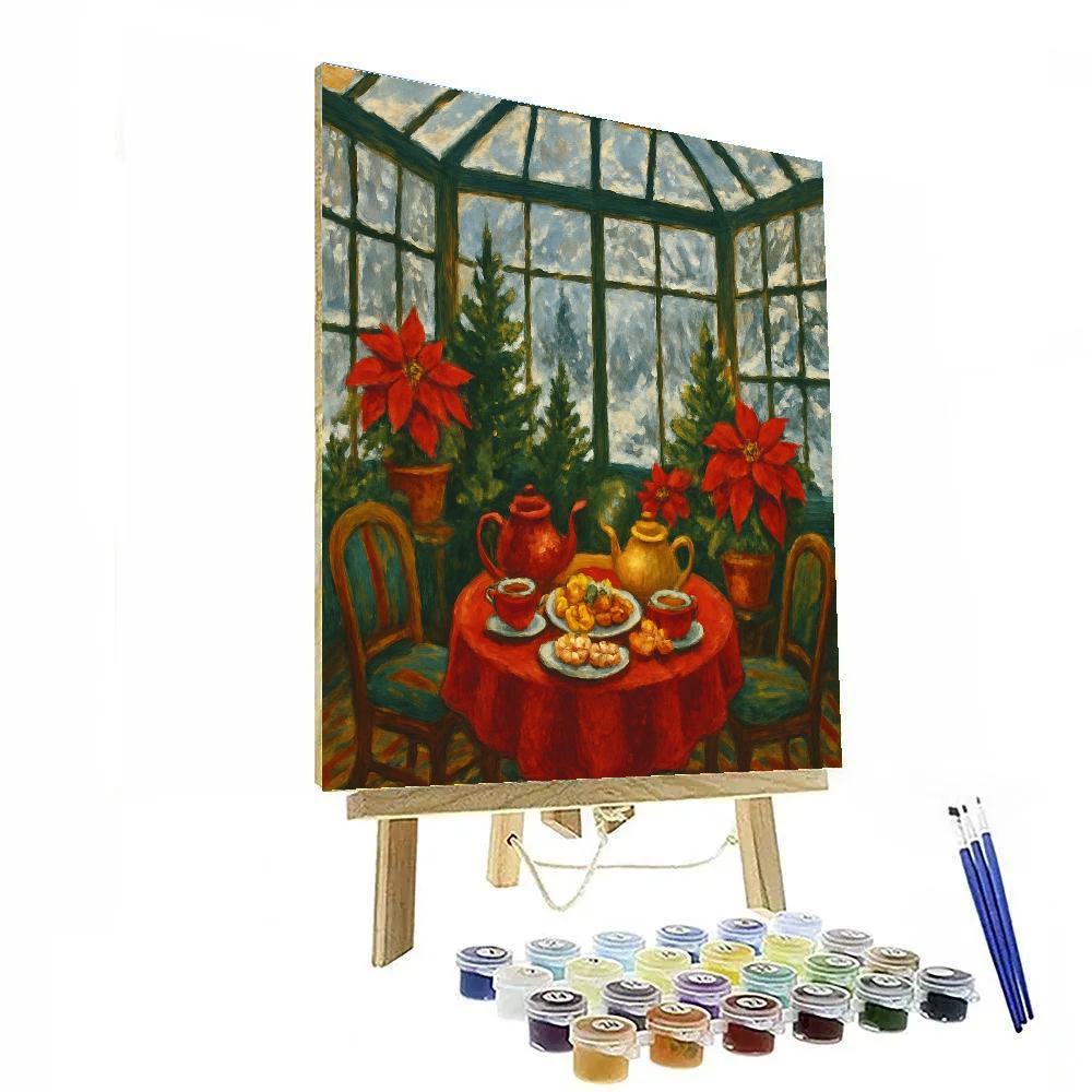 Holiday Tea Party In Winter Conservatory Numbered painting kits