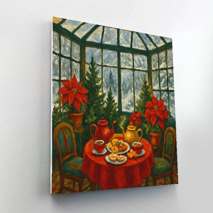 Holiday Tea Party In Winter Conservatory Numbered painting kits